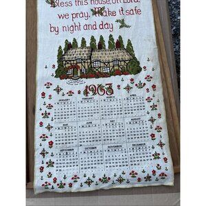 Vintage 1963 Tea Cloth Calendar Linen Wall Hanging Bless This House Oh Lord...